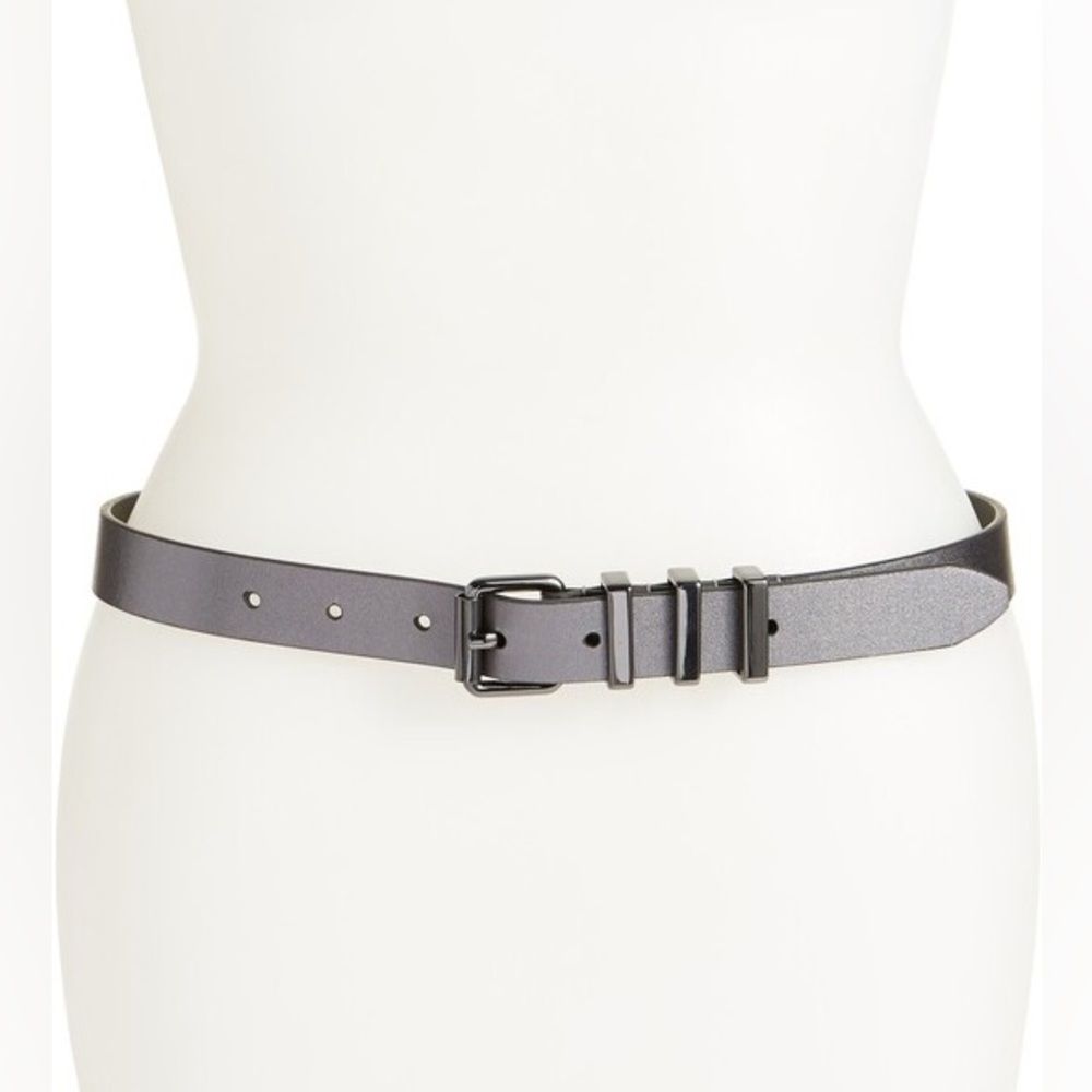 New! REBECCA MINKOFF Suzy Leather Belt - Gunmetal. Size M
